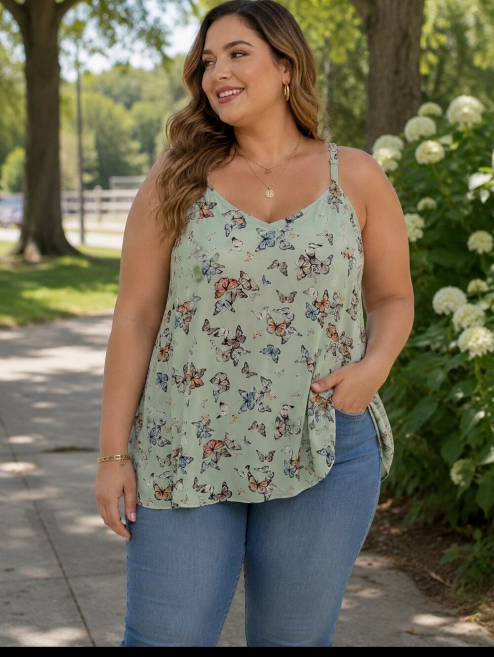 Torrid Mint Butterfly Print Adjustable Strap Cami Size 3/3x